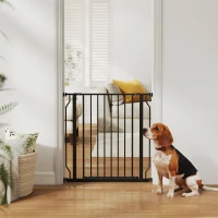 PawHut 30"- 34" Easy Install Pet Gate w/ Door & Double Locking System, Extra Wide Dog Gate for Stairs, Hallways, Black(m-8)