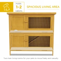 PawHut Wood Rabbit Hutch with 2 Large Main House, Ramp, Trays, Yellow(m-5)