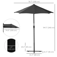 Outsunny 6.6 x 6ft Half Patio Umbrella Outdoor Parasol with Double-Sided Canopy, Crank Handle, Base for Garden, Balcony, Black(m-3)