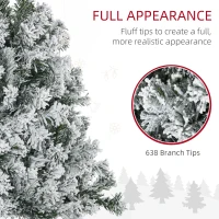 HOMCOM 6ft Artificial Prelit Christmas Tree with Warm White LED Light, Snow Flocked Branches, Metal Base, Xmas Tree(m-6)