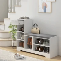 HOMCOM Upholstered Shoe Storage Bench w/ Seat, Entrance Bench w/ Drawer and 6 Open Shelves for Hallway, White(m-8)