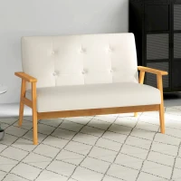 HOMCOM 45" 2 Seat Sofa, Upholstered Two Seater Couch with Rubber Wood Legs for Bedroom, Living Room, Beige(m-9)