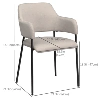 HOMCOM Modern Dining Chairs Set of 2, Linen Touch Fabric Accent Chairs with Armrests, Kitchen Chairs with Steel Legs for Living Room, Beige(m-3)