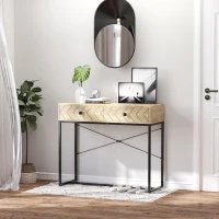 HOMCOM 36" Console Table with 2 Storage Drawers, Narrow Entryway Table with Metal Frame and Back X-Bar for Behind Couch, Living Room, Study Room, Office(m-4)