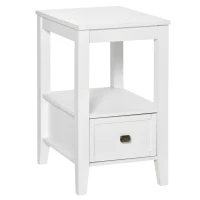 HOMCOM Side Table, Modern Coffee End Table with Drawer and Shelf, Nightstand for Bedroom, Living Room, White(m-2)