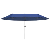 Outsunny 15ft Patio Sun Umbrella with Twin Canopy, Extra Large Outdoor Parasol with Crank for Pool, Deck, Market, Blue(m-2)