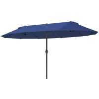 Outsunny 15ft Patio Sun Umbrella with Twin Canopy, Extra Large Outdoor Parasol with Crank for Pool, Deck, Market, Blue(m-11)