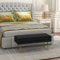 HOMCOM 39" Storage Ottoman, Velvet End of Bed Bench with Steel Legs, Foot Stool with Storage for Bedroom, Living Room, Black(m-8)