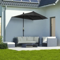 Outsunny 6.6 x 6ft Half Patio Umbrella Outdoor Parasol with Double-Sided Canopy, Crank Handle, Base for Garden, Balcony, Black(m-1)