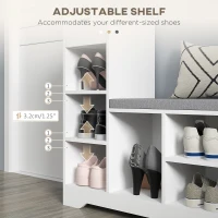 HOMCOM Upholstered Shoe Storage Bench w/ Seat, Entrance Bench w/ Drawer and 6 Open Shelves for Hallway, White(m-7)