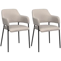 HOMCOM Modern Dining Chairs Set of 2, Linen Touch Fabric Accent Chairs with Armrests, Kitchen Chairs with Steel Legs for Living Room, Beige(m-11)