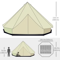 Outsunny 16.4' Large Family Teepee Tent Canvas Bell Tent Camp Shelter for Camping Hunting Beige(m-3)