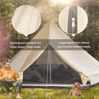 Outsunny 16.4' Large Family Teepee Tent Canvas Bell Tent Camp Shelter for Camping Hunting Beige(m-6)