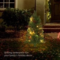 HOMCOM 2ft 2 Pack Artificial Christmas Tree, Pre Lit Christmas Tree with Red Berries and Pine Cones, Battery Operated, Green(m-4)