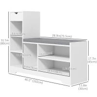 HOMCOM Upholstered Shoe Storage Bench w/ Seat, Entrance Bench w/ Drawer and 6 Open Shelves for Hallway, White(m-3)
