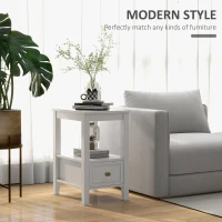 HOMCOM Side Table, Modern Coffee End Table with Drawer and Shelf, Nightstand for Bedroom, Living Room, White(m-6)
