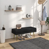 HOMCOM 39" Storage Ottoman, Velvet End of Bed Bench with Steel Legs, Foot Stool with Storage for Bedroom, Living Room, Black(m-1)