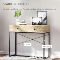 HOMCOM 36" Console Table with 2 Storage Drawers, Narrow Entryway Table with Metal Frame and Back X-Bar for Behind Couch, Living Room, Study Room, Office(m-7)