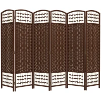 HOMCOM 6 Panel Folding Room Divider, Portable Privacy Screen, Wave Fiber Room Partition for Home Office, Brown(m-2)