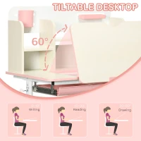 Qaba Wooden Kids Study Desk, Height Adjustable Children School Study Table, Student Writing Desk with Tilt Desktop, Drawer, Storage Shelf, Pen Holder, Pink(m-5)