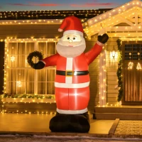 HOMCOM 8ft Inflatable Christmas Santa Claus Waving Hands, Blow-Up Outdoor LED Yard Display for Lawn Garden Party(m-8)