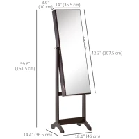 HOMCOM Mirror Jewelry Cabinet Armoire, Lockable Jewelry Organizer with Full-Length Mirror, 3 Angle Adjustable, Brown(m-3)