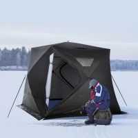 Outsunny 4-Person Insulated Ice Fishing Tent, Portable Ice Fishing Shelter with Ventilation Windows, Carry Bag, Two Doors and Anchors for Low-Temp -22℉(m-1)