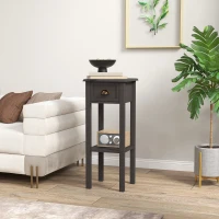 HOMCOM 2-Tier Side Table with Drawer and Shelf, End Table for Living Room and Hallway, Coffee(m-1)