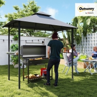 Outsunny 8' x 5' BBQ Grill Gazebo Tent with Double Tiered Canopy for Outdoor Sun Shade, Grey