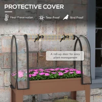 Outsunny 3' x 1' x 4' Raised Planter with Greenhouse Cover and Roll-up Door Mobile Elevated Garden Bed on Wheels for Herbs Brown(m-4)