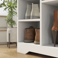 HOMCOM Upholstered Shoe Storage Bench w/ Seat, Entrance Bench w/ Drawer and 6 Open Shelves for Hallway, White(m-10)