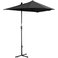 Outsunny 6.6 x 6ft Half Patio Umbrella Outdoor Parasol with Double-Sided Canopy, Crank Handle, Base for Garden, Balcony, Black(m-11)