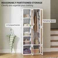 HOMCOM Portable Wardrobe, Foldable Plastic Closet with 6 Compartments, Hanging Rod and Magnetic Doors, White(m-4)
