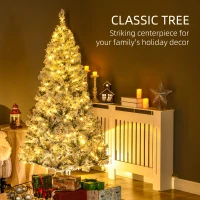 HOMCOM 6ft Artificial Prelit Christmas Tree with Warm White LED Light, Snow Flocked Branches, Metal Base, Xmas Tree(m-4)