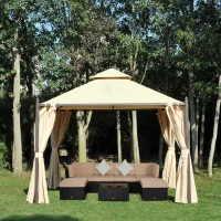 Outsunny 10x10ft Patio Gazebo Canopy Double-tire Garden Shelter Outdoor Sun Shade with Curtains, Beige(m-8)