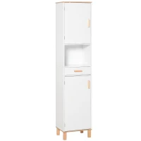 kleankin Bathroom Storage Cabinet with Cupboards and Drawer, Floor Free Standing Linen Tower, Tall Slim Side Organizer Shelves, White(m-2)