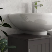 HOMCOM Bathroom Vanity, 24" Pedestal Sink Bathroom Vanity Furniture with 2 Doors and Shelf, Coffee(m-10)