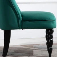 HOMCOM Vintage Leisure Accent Chair, Armless Chair with Button Tufted Straight Back, Turned Legs, Thick Sponge Padding for Living Room, Dining Room, Study, Dark Green(m-10)