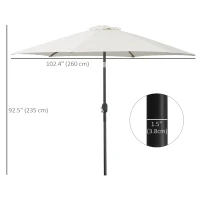 Outsunny 8.5' Round Aluminum Patio Umbrella 6 Ribs Market Sunshade Tilt Canopy w/ Crank Handle Garden Parasol Cream White(m-3)