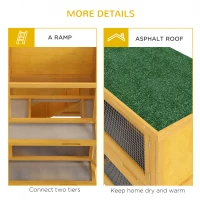 PawHut Wood Rabbit Hutch with 2 Large Main House, Ramp, Trays, Yellow(m-7)