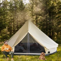 Outsunny 16.4' Large Family Teepee Tent Canvas Bell Tent Camp Shelter for Camping Hunting Beige(m-8)