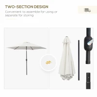 Outsunny 8.5' Round Aluminum Patio Umbrella 6 Ribs Market Sunshade Tilt Canopy w/ Crank Handle Garden Parasol Cream White(m-6)