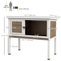 PawHut Wooden Rabbit Hutch with Openable Asphalt Roof, Tray, Brown(m-3)