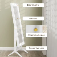 HOMCOM Free Standing Mirror with Lights and Adjustable Angles 60" x 18" Floor Mirror with Frame for Bedroom Living Room, White(m-7)