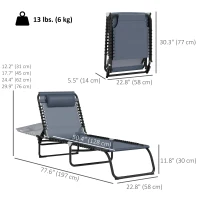 Outsunny Outdoor Folding Lounge Chair, 4-Level Adjustable Chaise Lounge with Headrest, Tanning Chair Beach Bed, Reclining Lounger Cot for Camping, Hiking, Backyard, Grey(m-3)