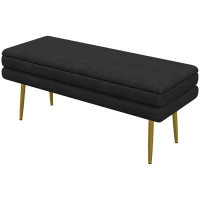 HOMCOM 39" Storage Ottoman, Velvet End of Bed Bench with Steel Legs, Foot Stool with Storage for Bedroom, Living Room, Black(m-2)