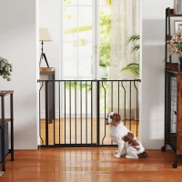 PawHut 30"- 45" Easy Install Pet Gate w/ Door & Double Locking System, Extra Wide Dog Gate for Stairs, Hallways, Black(m-10)