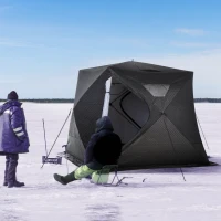 Outsunny 4-Person Insulated Ice Fishing Tent, Portable Ice Fishing Shelter with Ventilation Windows, Carry Bag, Two Doors and Anchors for Low-Temp -22℉(m-8)