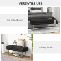 HOMCOM 39" Storage Ottoman, Velvet End of Bed Bench with Steel Legs, Foot Stool with Storage for Bedroom, Living Room, Black(m-6)