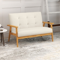 HOMCOM 45" 2 Seat Sofa, Upholstered Two Seater Couch with Rubber Wood Legs for Bedroom, Living Room, Beige